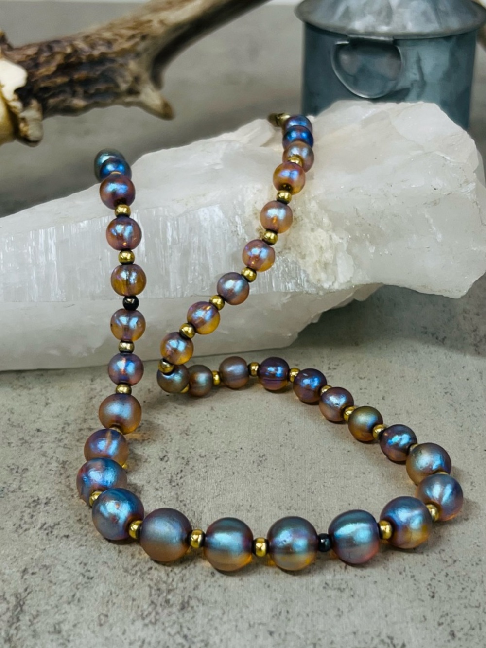 Antique WMF Myra Krystall Art Glass Bead Necklace ORIGINAL 18"